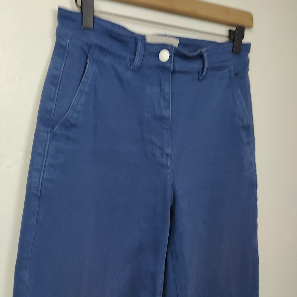 Everlane Wide Leg Crop Pants Women 4 Blue High Rise Stretch Minimalist Aesthetic - Picture 4 of 9